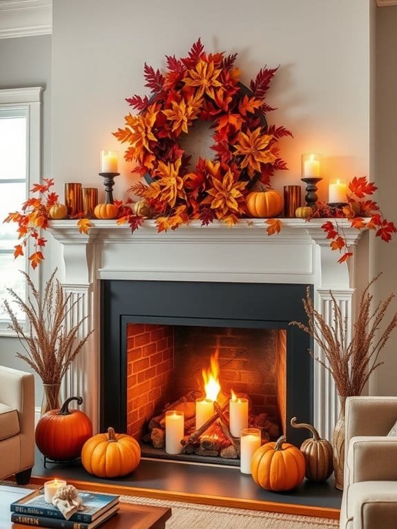 autumnal fireplace mantel decor