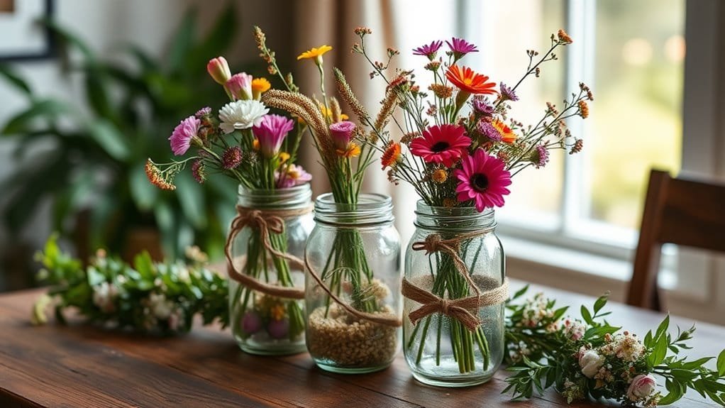 recycled jar flower holders